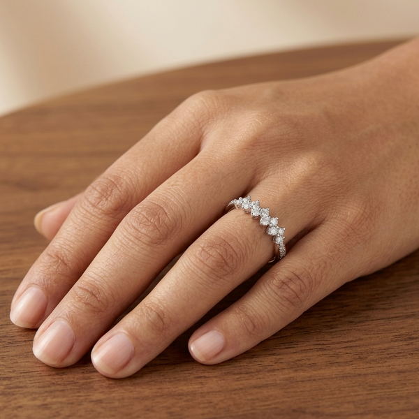 Siya Ring – 925 Sterling Silver Floral Band with CZ Stones