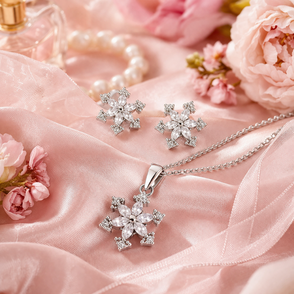 Flora Snow Pendant Set in 925 Sterling Silver
