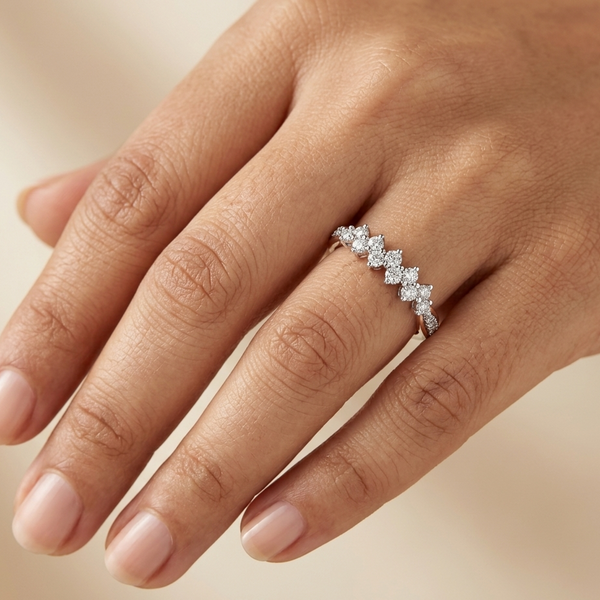 Siya Ring – 925 Sterling Silver Floral Band with CZ Stones