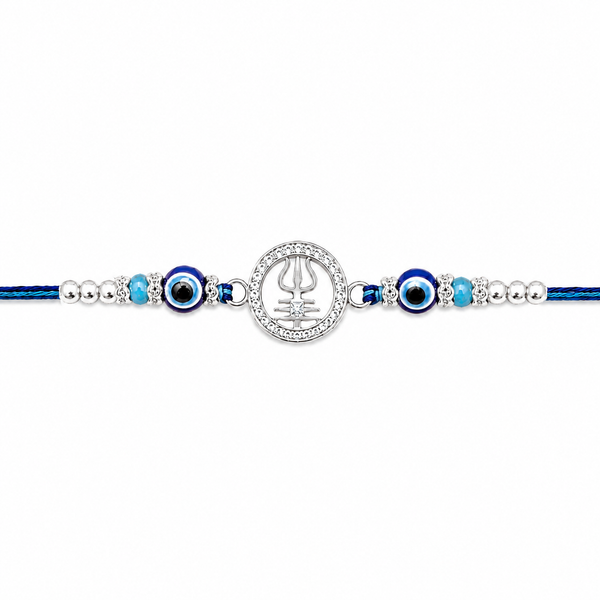 Shiva Kavach Evil Eye Silver Rakhi – 925 Sterling Silver Trishul Rakhi with Evil Eye Protection