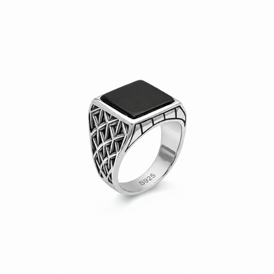Shadow Grid Ring – 925 Sterling Silver Men’s Oxidized Statement Ring