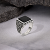 Shadow Grid Ring – 925 Sterling Silver Men’s Oxidized Statement Ring
