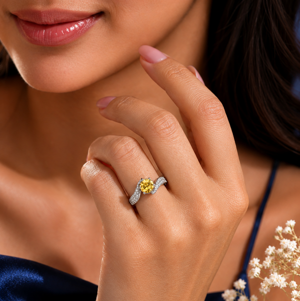 Sia Ring – 925 Sterling Silver Sunshine Yellow Solitaire Accent Ring