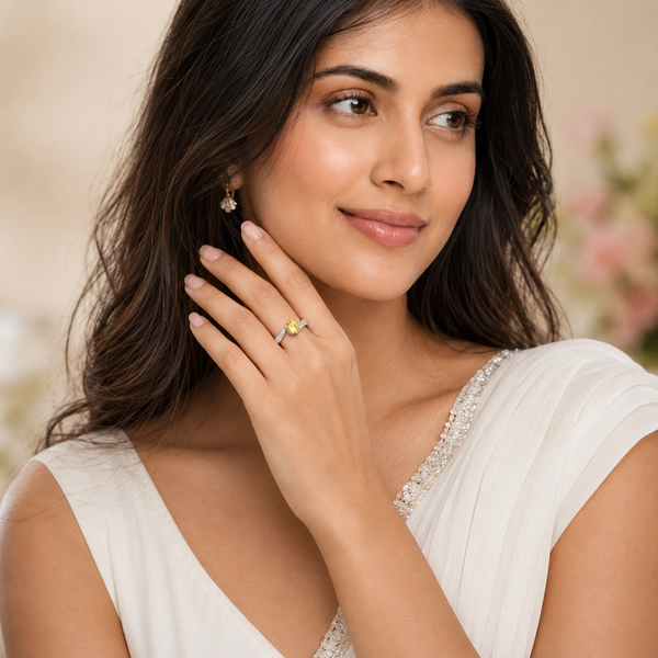 Sia Ring – 925 Sterling Silver Sunshine Yellow Solitaire Accent Ring