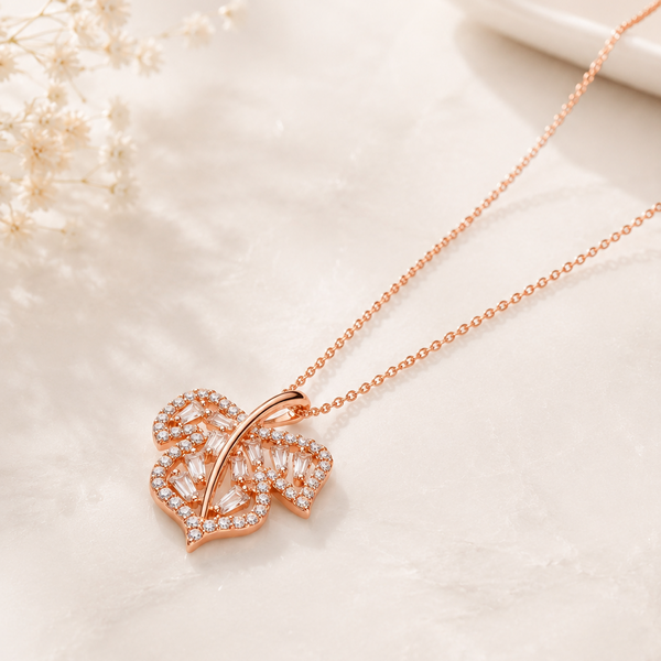 Hazel Pendant – 925 Sterling Silver Leaf Design Pendant (Silver & Rose Gold)