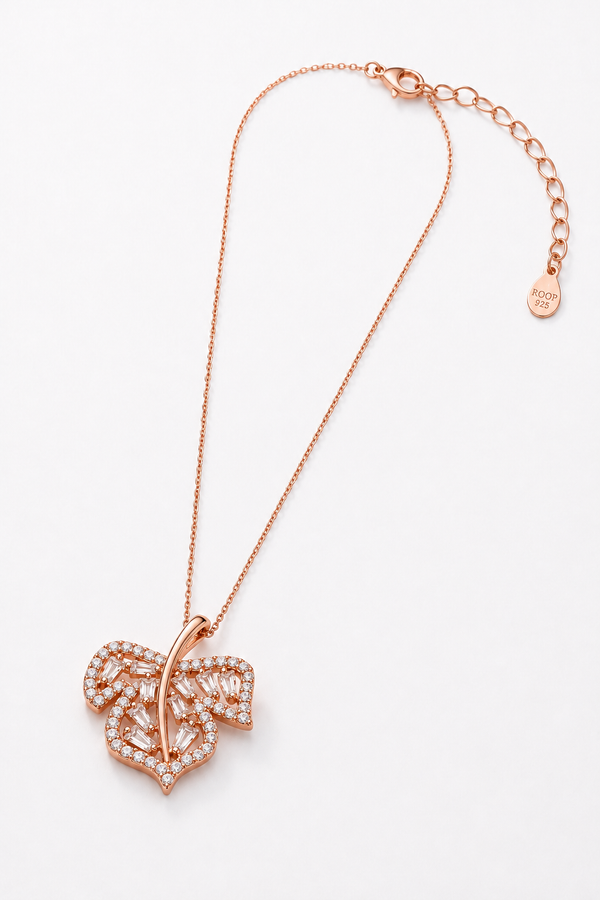 Hazel Pendant – 925 Sterling Silver Leaf Design Pendant (Silver & Rose Gold)