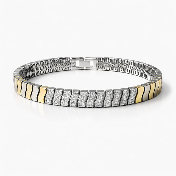 FLOW Bracelet – 925 Sterling Silver Dual-Tone Wave Link Bracelet for Men