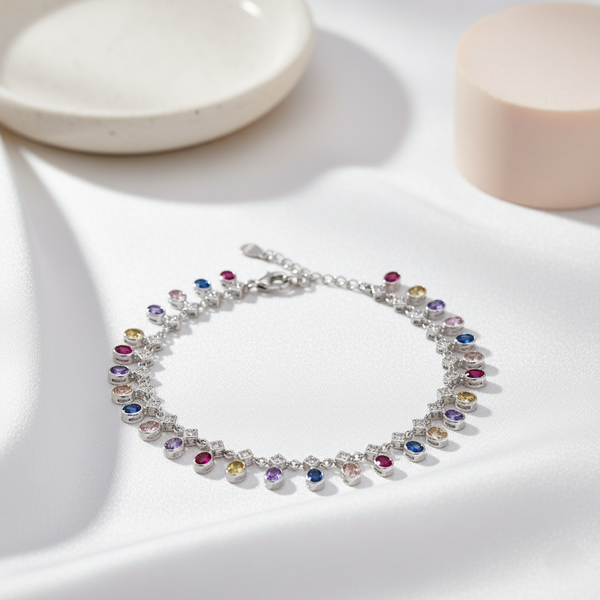 Colorful Ruby Anklet – 925 Sterling Silver Multicolor Gemstone Anklet