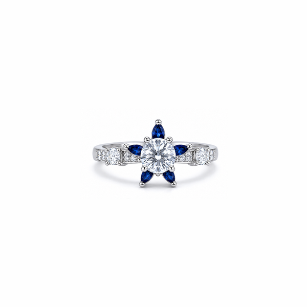 Astra Ring – 925 Sterling Silver Sapphire Floral Halo Ring