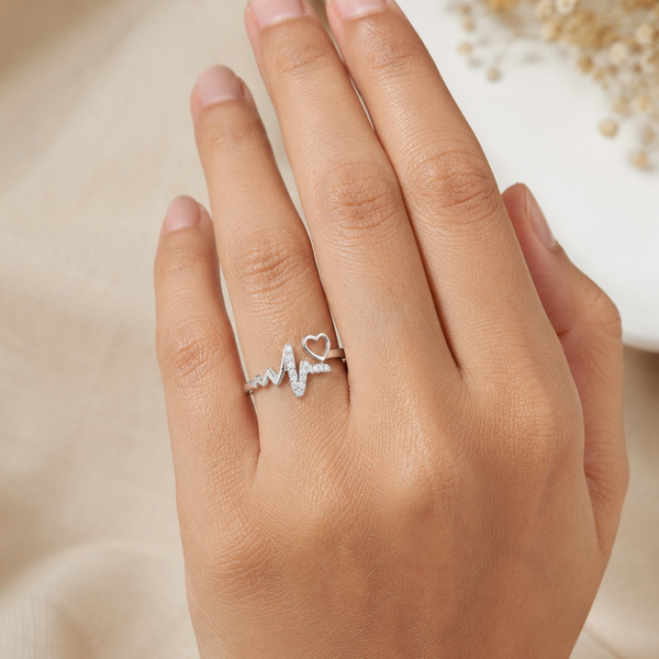 Dhun Ring – 925 Sterling Silver Heartbeat Adjustable Ring