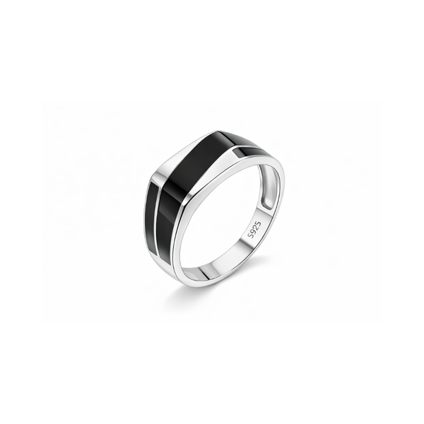 Sleek Black Enamel Ring – 925 Sterling Silver Men’s Minimal Band Ring
