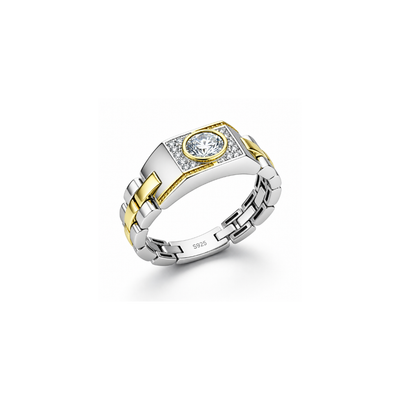 Chrono Ring – 925 Sterling Silver Men’s Dual-Tone Statement Ring