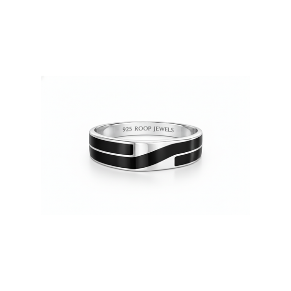 Sleek Black Enamel Ring – 925 Sterling Silver Men’s Minimal Band Ring
