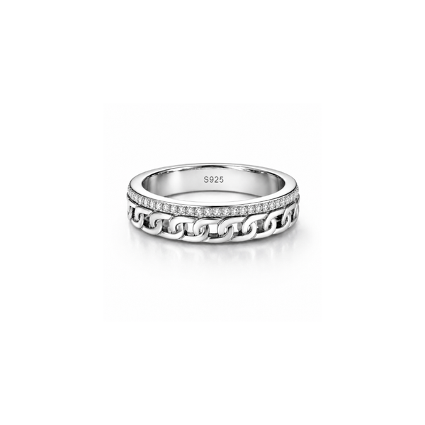 Link Crown Ring – 925 Sterling Silver Men’s Chain Band Ring
