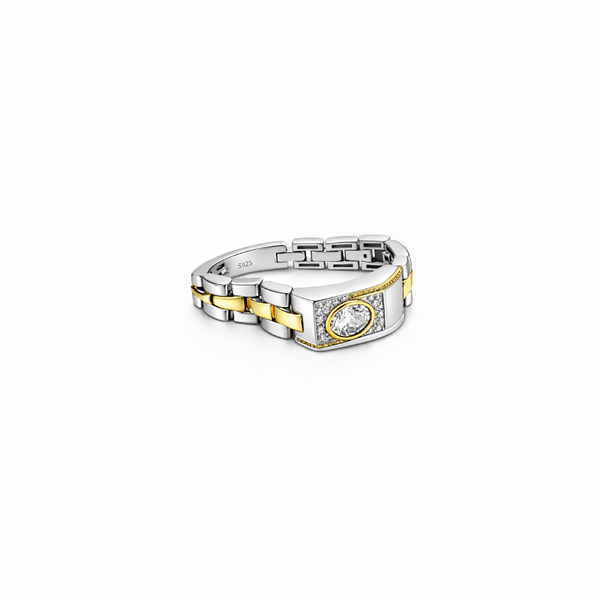 Chrono Ring – 925 Sterling Silver Men’s Dual-Tone Statement Ring