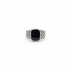 Woven Signet Ring – 925 Sterling Silver Black Stone Statement Ring for Men