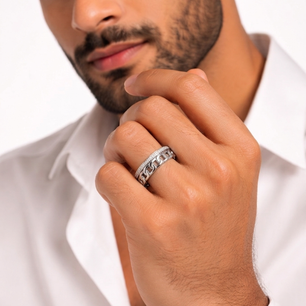 Link Crown Ring – 925 Sterling Silver Men’s Chain Band Ring