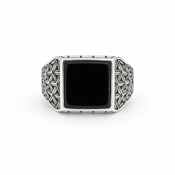 Shadow Grid Ring – 925 Sterling Silver Men’s Oxidized Statement Ring