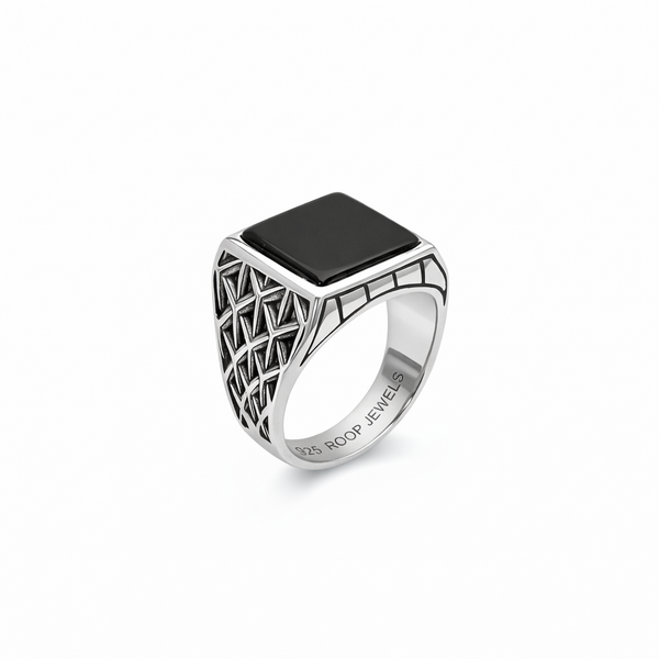 Shadow Grid Ring – 925 Sterling Silver Men’s Oxidized Statement Ring