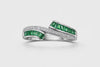 Zariya Ring – 925 Sterling Silver Green Baguette CZ Crossover Ring for Women